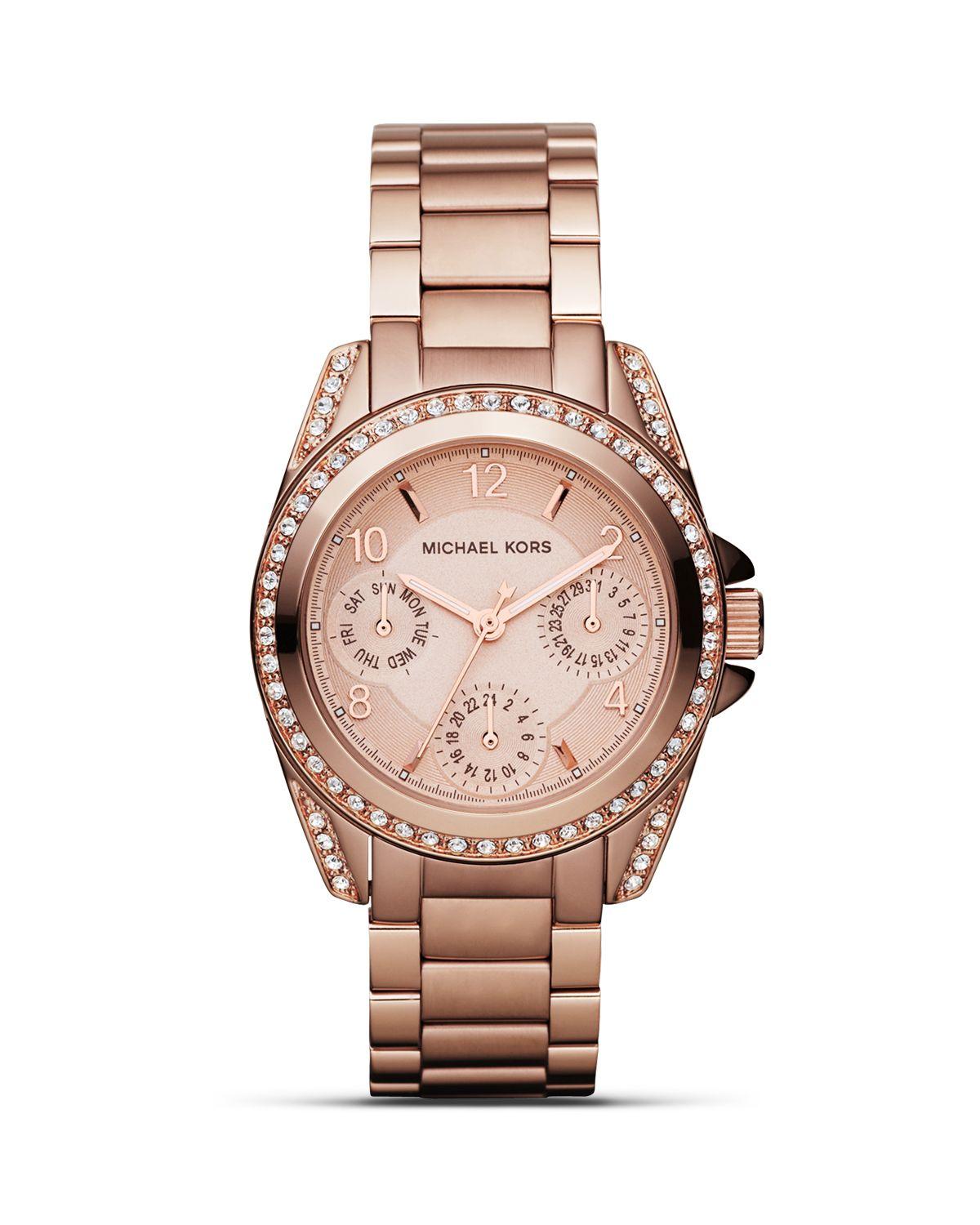 Michael Kors Blair Rose Gold And Blush Stainless Steel Chronograph Glitz Bracelet Watch In 1456